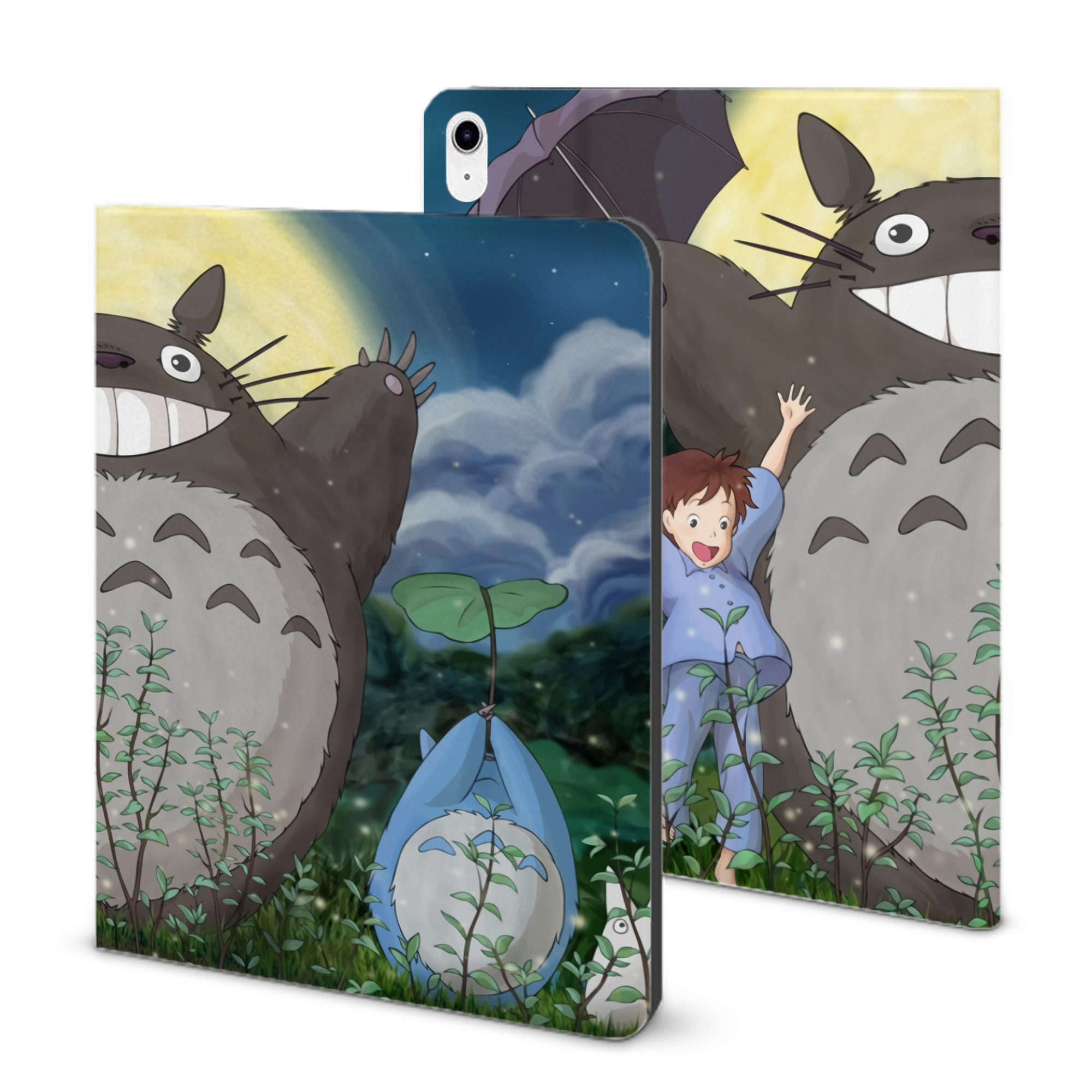 （画像用） となりのトトロ 草壁メイ 草壁サツキ My Neighbor Totoro Satsuki Kusakabe Mei Kusakabe IPad ケース ブック型 PUレザー TPU 耐衝撃 軽量 薄型 ペン収納なし 全面保護 IPad 各モデル対応